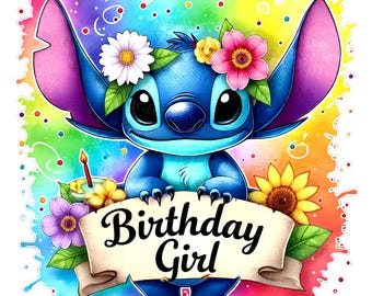 Stitch Birthday Girl Png, Birthday Png,Set of high quality images ready to print,Instant download,Png format,png Bundle, Trending Png
