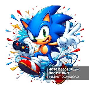 Sonic the Hedgehog PNG: Sublimation Design, Gamer Clipart (Digital Download)