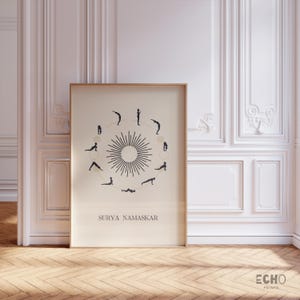 Surya Namaskar Yoga Art Print - Elegant Sun Salutation Poster for Yoga Lovers, Meditation Spaces, and Zen Home Decor