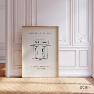 Impresión digital de Coffee Lover Club, póster de arte minimalista sobre café, perfecto para la decoración de la cocina o la cafetería