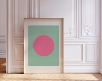 Minimalist Geometric Wall Art, Abstract Circle Print, Modern Pink and Green Poster, Mid Century Inspired, Perfect for Home or Office Decor