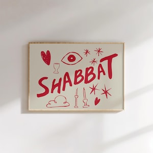 Shabbat Wand Kunst Print, Jüdisches Wohndekor, Shabbat Kerzen Poster, Moderne Judäica, Jüdischer Segen Kunst - Perfekt für Küche oder Wohnzimmer