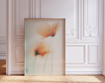 Minimalist Poppy Flower Print, Soft Aesthetic Wall Art, Neutral Floral Decor, Modern Botanical Print, Bedroom or Living Room Art