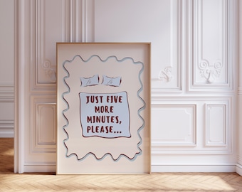 Arte mural con frase "Solo cinco minutos más" - Imprimible minimalista para dormitorio / Póster con frase sobre el sueño, descarga digital, perfecto para decorar el dormitorio