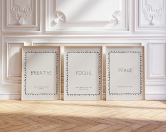 Mindfulness Poster Set – Breathe Focus Peace, Minimalist Home Decor (Digital Download)