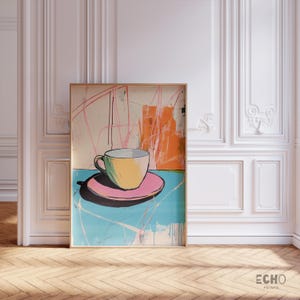 Modern Coffee Cup Abstract Digital Wall Art - Vibrant Pop Art Illustration for Home Decor, Kitchen Decor and Coffee Decor