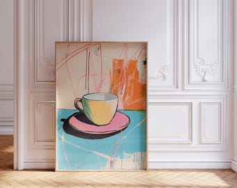 Modern Coffee Cup Abstract Digital Wall Art - Vibrant Pop Art Illustration for Home Decor, Kitchen Decor and Coffee Decor