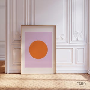 Minimalist Abstract Art Print, Geometric Orange Circle on Pastel Pink, Modern Wall Art, Digital Download, Perfect for Home or Office Decor