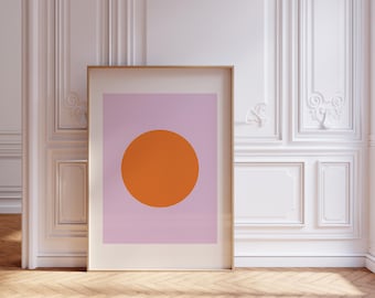 Minimalist Abstract Art Print, Geometric Orange Circle on Pastel Pink, Modern Wall Art, Digital Download, Perfect for Home or Office Decor