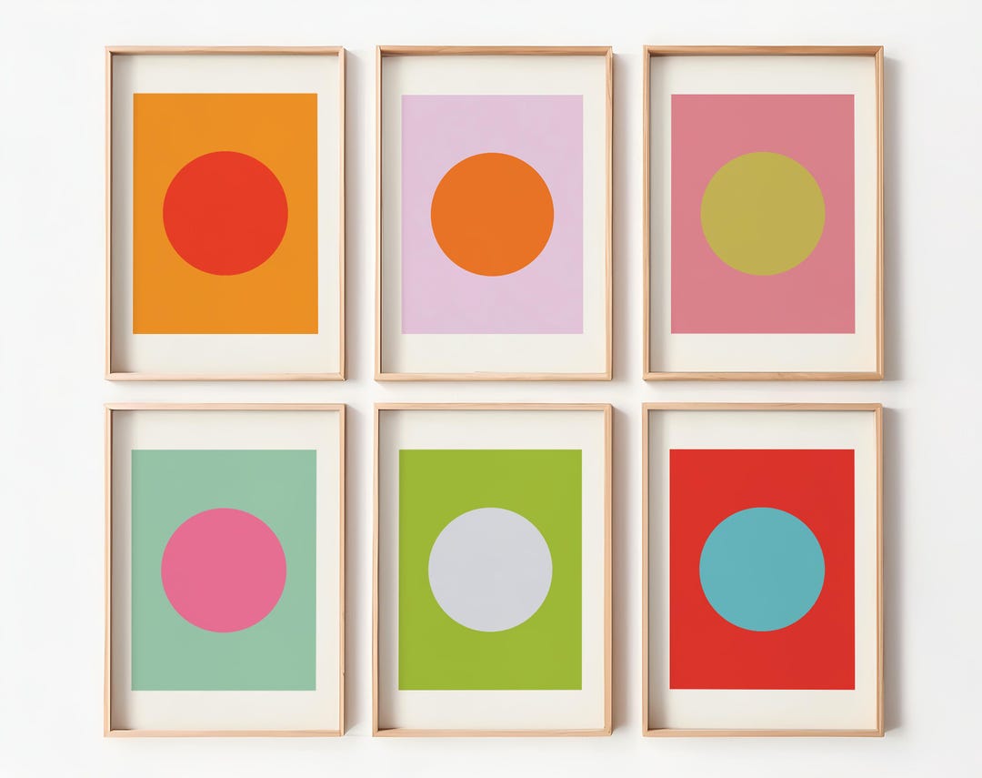 Minimalist Abstract Wall Art Set, Colorful 6 Geometric Prints, Modern ...