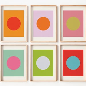 Minimalist Abstract Wall Art Set, Colorful 6 Geometric Prints, Modern Circle Art Bundle, Digital Print Set Perfect for Midcountry Home Decor