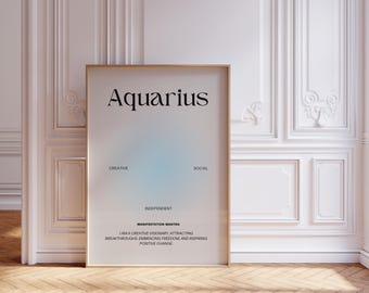 Póster del signo zodiacal Acuario - Arte mural minimalista - Descarga digital inspirada en la astrología para una decoración moderna del hogar