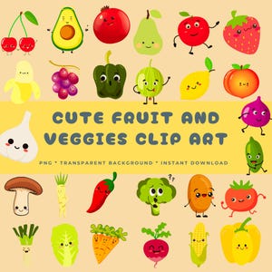 Cute Fruit and Veggies Clip Art  Bundle | Digital Download Fussy Cuts for Junk Journals, Collages & Cricut Projects, Ephemera, Healthy Food