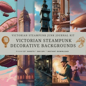 Victorian Futuristic Steampunk Decorative Backgrounds, Instant Digital Download for Junk Journal Kits, Scrapbooking, Card Making, Decoupage