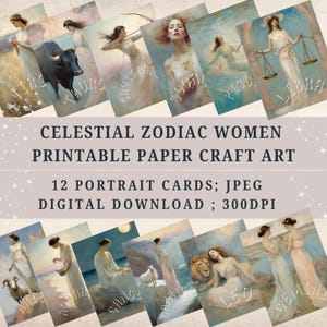 Celestial Zodiac Art: Vintage Women JPEGs (Digital Download)