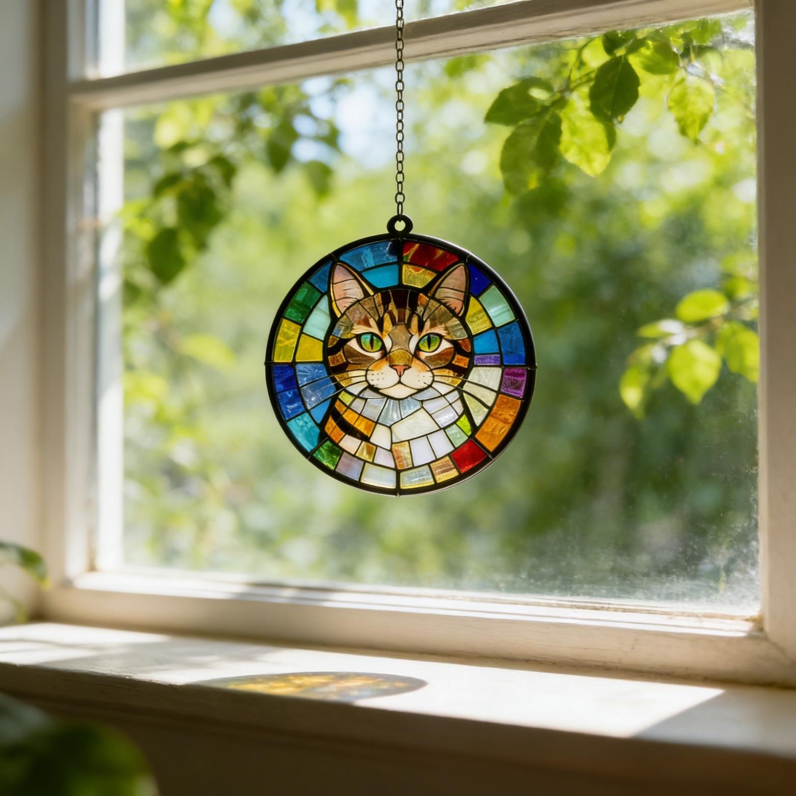 Sunny Tabby Window Art Stained Glass Suncatcher | Tabby Cat Sun Catcher ...