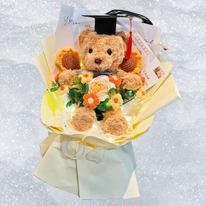 Bouquet de remise des diplômes ours personnalisé - Adorable cadeau floral pour la remise des diplômes, les mariages, les anniversaires et plus encore avec une carte de voeux manuscrite