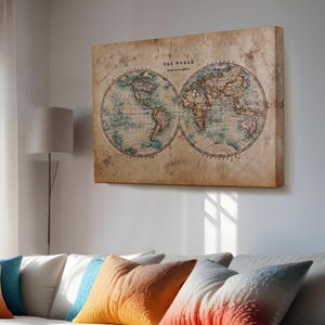 Vintage Retro Weltkarte Gemälde, Wohnkultur Leinwand, Leinwand Raumdekor, Housewarming Geschenke, Leinwand Wandkunst, klassische Leinwandkunst