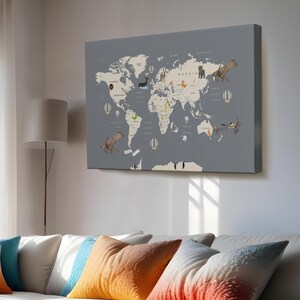 Dekorative Weltkarte Leinwand Wandkunst für Kinderzimmer, klassische Leinwand Kunst, Leinwand Raumdekor, Wohnkultur Leinwand, Leinwand Wandkunst