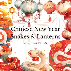 Clipart de cobras e lanternas do ano novo chinês, cobra do ano novo lunar, clipart de cobra, lanterna chinesa, zodíaco chinês, uso comercial