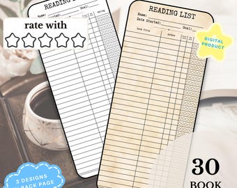 Printable Reading List Bookmark, Star Rating, Printable Book Tracker, Vintage Library Card, Vintage Style Reading List, Book Lovers Gift