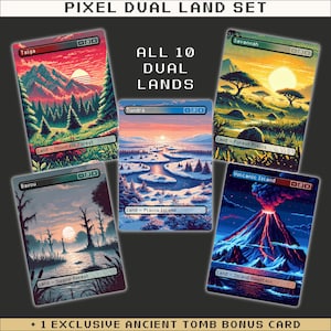 MTG Proxy Land Set in 8-Bit Pixel Style – Dual Lands + Ancient Tomb | Retro Fan Art Cards for Commander | Magic the Gathering Proxies