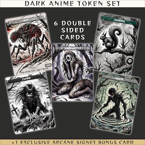 MTG Tokens im Anime Horror Stil – 6 Doppelseitige Karten + Arcane Signet Proxy | Fan Art Spielmarken für Magic the Gathering