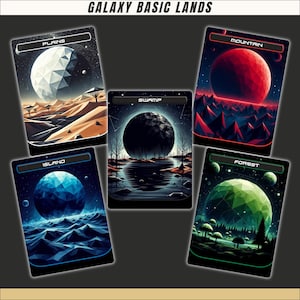 MTG Galaxy Polygon Basic Land Proxy Set – Forest, Island, Swamp, Plains, Mountain | Fan Art Magic Lands | Full Set or Single Type