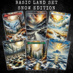 MTG Oil Painting Style Proxy Snow Lands – Double-Sided | Forest, Island, Plains, Mountain, Swamp, Wastes | Fan Art Magic Basic Lands