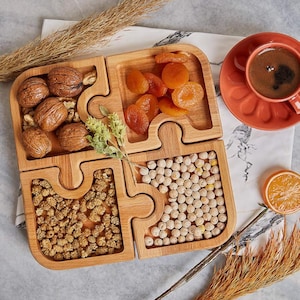 Puzzle Serviertablett Aus Holz - 8-teilige Runde Obstplatte Für Snacks