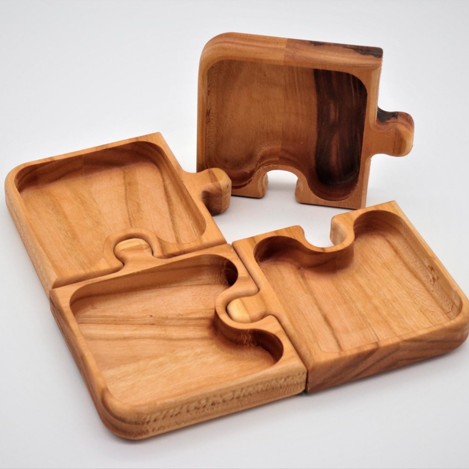 Puzzle Serving Tray With Removable Compartments - Wood Snack Tray For Fruits, Dips, Cheese