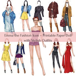Printable Fashion Paper Doll Set with Stylish Outfits – DIY Craft Kit for Kids and Scrapbooking
