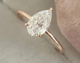 1.5 Ct Pear Cut Lab Grown Diamond Engagement Ring, 14K Rose Gold Promise Ring