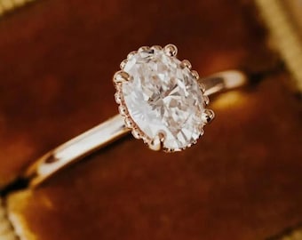 1,5 Ct Oval Cut Lab Diamond Wedding Ring, 4 Prong Setting Pierścionek zaręczynowy, 10K Solid Rose Gold Anniversary Ring, Prosty pierścionek dla panny młodej