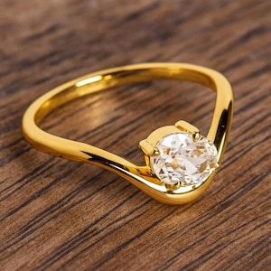 Anello di fidanzamento East West Unique Side Way, anello di anniversario con taglio ovale da 1,5 ct, anello con pietra fluttuante, anello di promessa in oro giallo massiccio 18 carati.