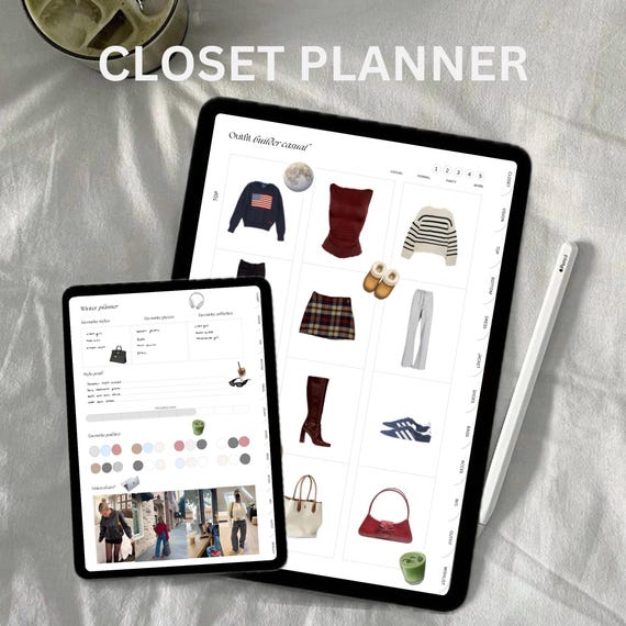 Clothing Closet Planner, Outfit Tracker, Style Journal (Digital Planner)