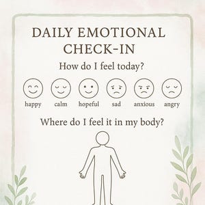 Dagelijkse emotionele check-intabel | Afdrukbare geestelijke gezondheid | Zelfzorg Pdf Png Svg JPEG | EFT, therapie, healing tool voor volwassenen