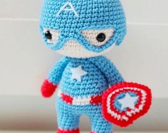 Captain America-haakpatroon, Captain America-pop amigurumi, haakpatroon superheld, eenvoudig pdf-haakpatroon, Engels pdf-patroon