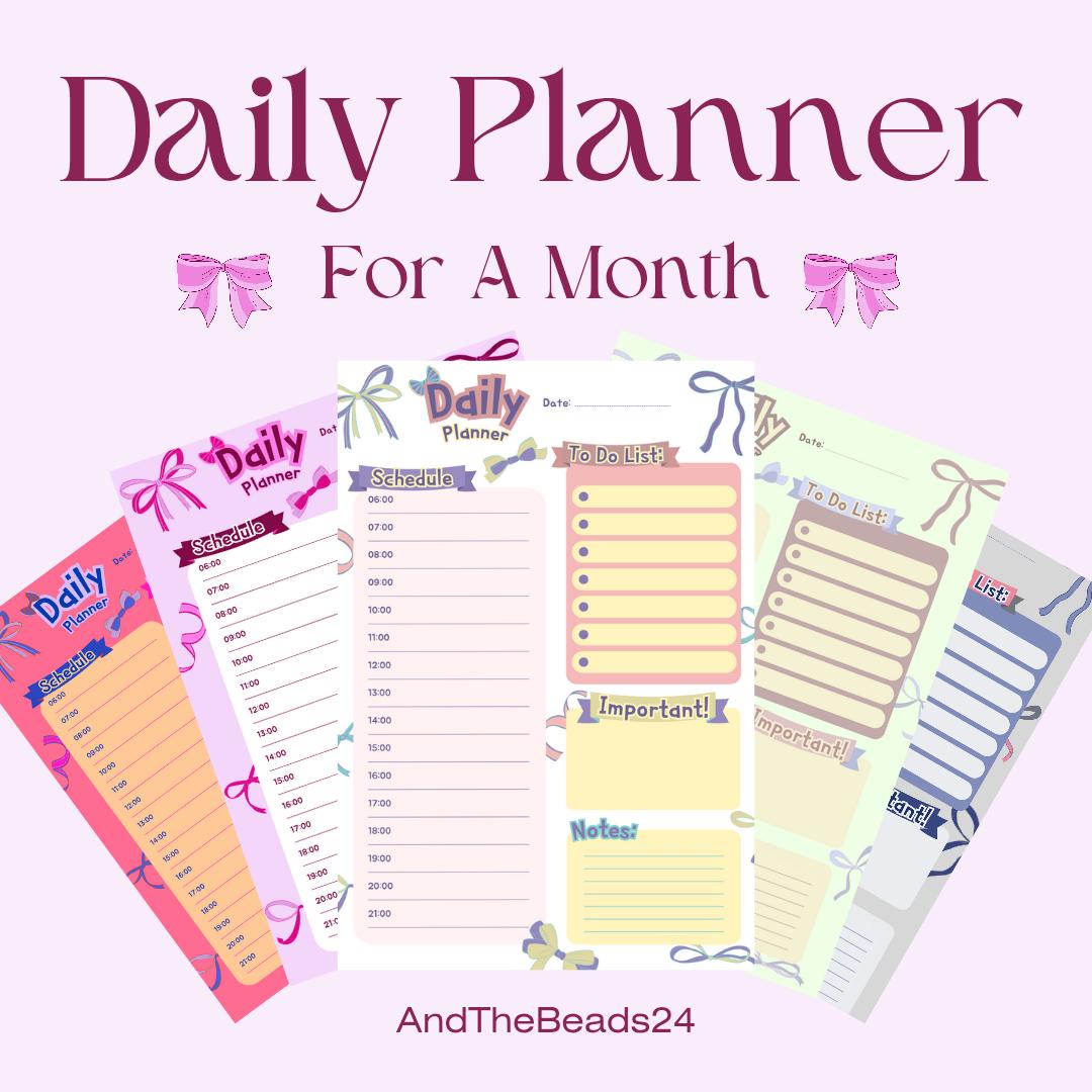 Daily Planner | Printable A4, A5, US Letter (PDF) | Bow Coquette Theme ...