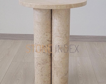 Handmade Travertine Side Table – Natural Stone Accent Table