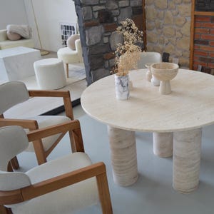 Round Travertine Table – Modern Minimalist Stone Dining Table – Handmade - 100% Natural Stone - Handmade with Love - MS6