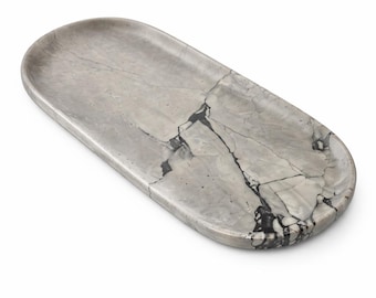 Bandeja ovalada de mármol: Plato minimalista de piedra para servir, decoración moderna de lujo.