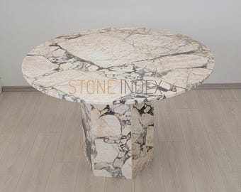 Handgemaakte ronde Calacatta-altvioolmarmeren eettafel - moderne stenen meubels