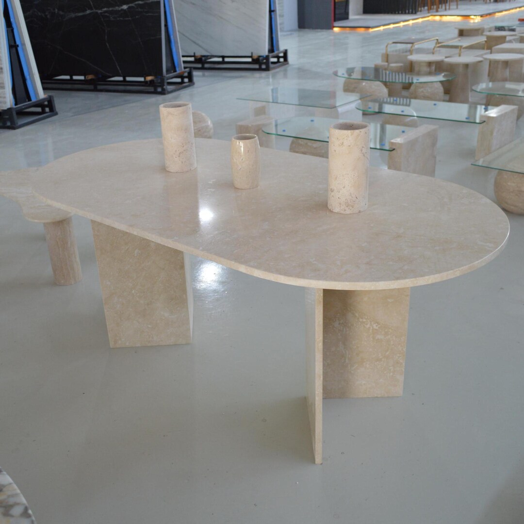 Design Travertine Dining Table - 100% Natural Stone - Handmade With ...