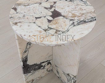 Calacatta Viola Marble Side Table | Luxury Marble End Table | Handmade Accent Table | Modern Stone Furniture