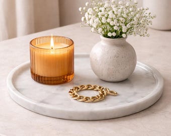 Round Marble Tray: Natural Stone Serving Dish, Minimalist Home Decor