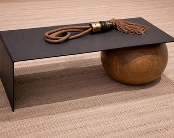 Moni Sculptural Stone Coffee Table: Natural Stone, Wood Base, Modern Luxury Furniture