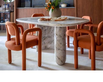 Tesouro Round Marble Dining Table: Sculptural Natural Stone Base, Modern Luxury Furniture