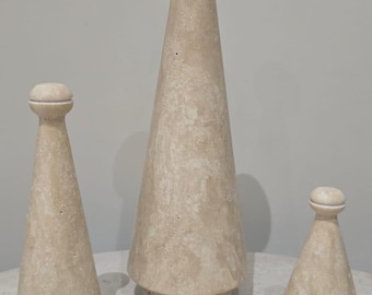 Minimalist Travertine Tree Set - Elegant Stone Home Decor & Holiday Accent -TD1-