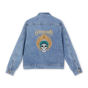 Grateful Dead Denim Jacket – Printed Deadhead Jean Jacket – Psychedelic Festival Outerwear – Vintage Style Grateful Dead Coat